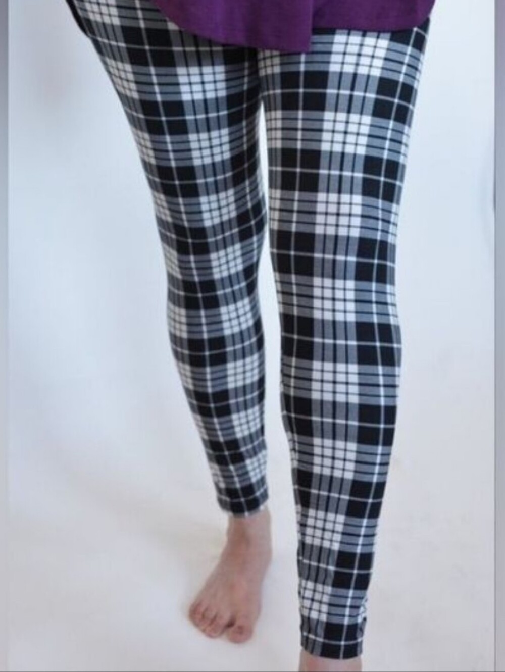 LEGGINGS DEPOT Black & White Plaid Full Length Leggings Size 10 NWT